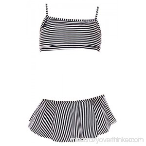 ToBeInStyle Girls' Two Piece Scoop Neck Top Bikini & Matching Skort Navy White Stripes B079ZJLNBH